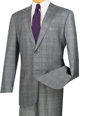 Men's Regular-Fit 2-Piece Glen Plaid Suit-Gray